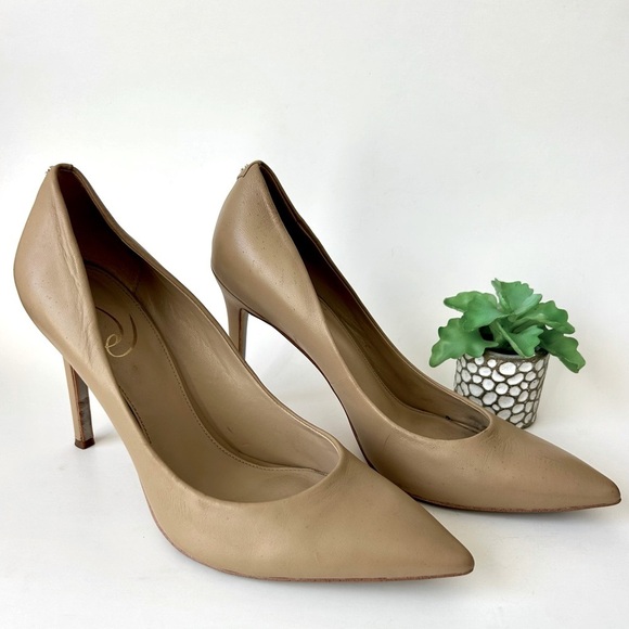 Sam Edelman Hazel Nude Leather Pumps Stiletto Heels Size 9.5 - Picture 4 of 12